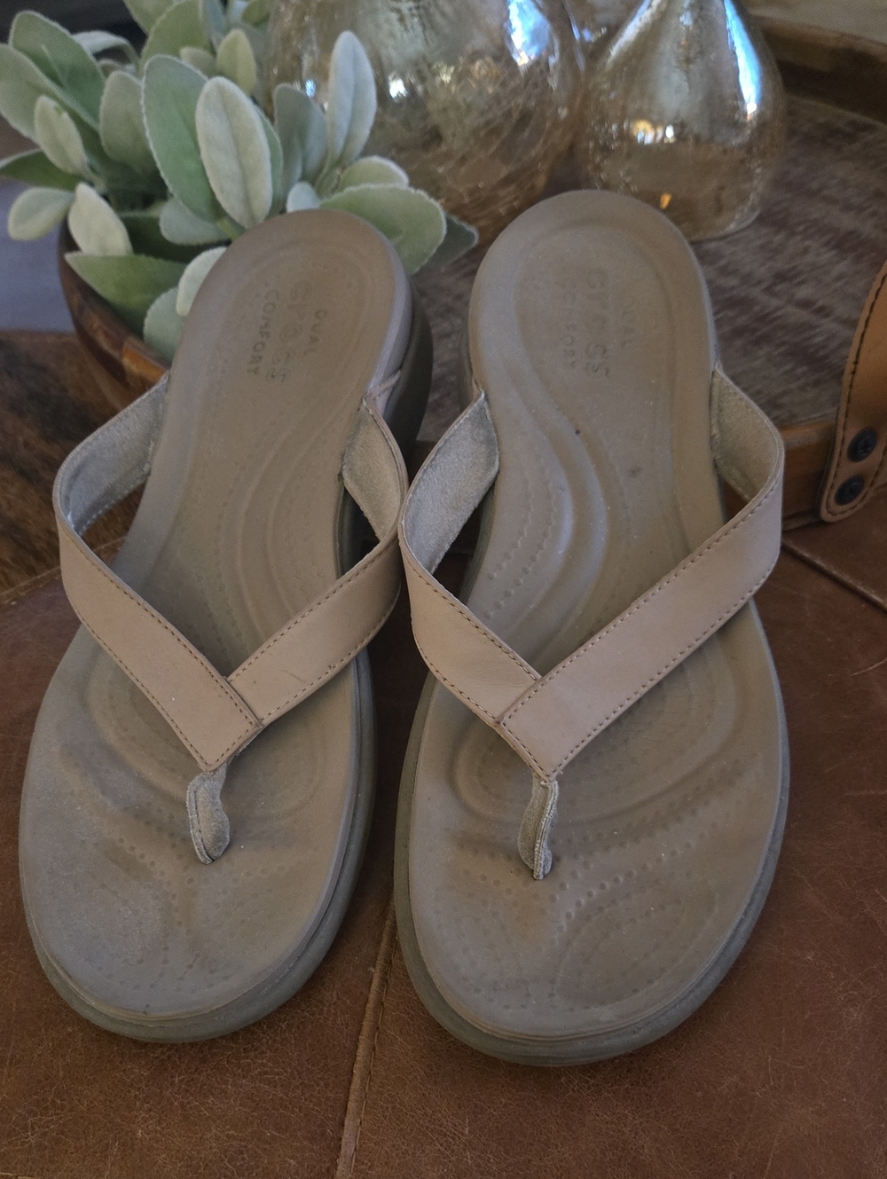 CROCS Women's Tan Flip Thong Sandals
